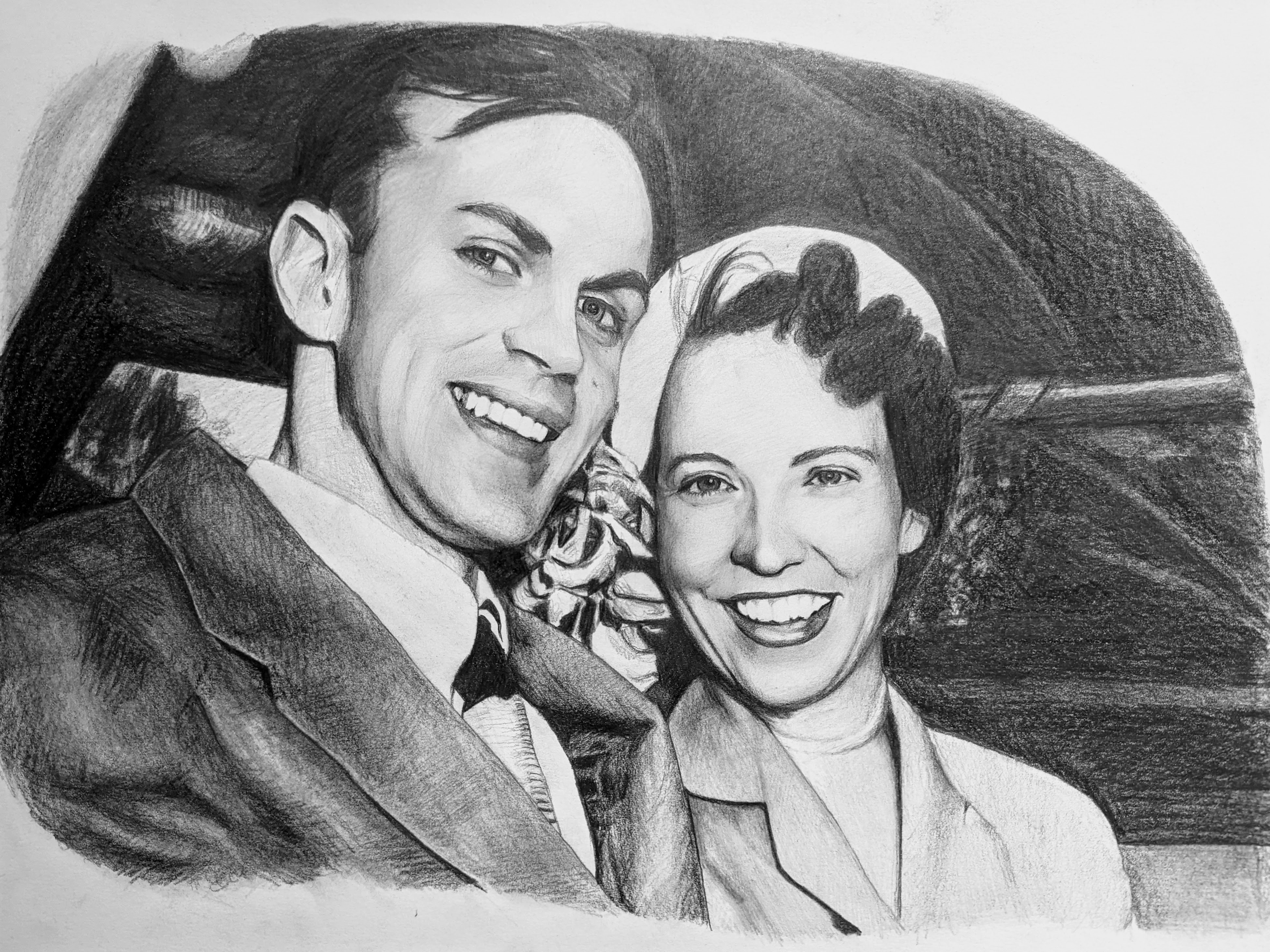 Pencil portrait drawing of my grandparents