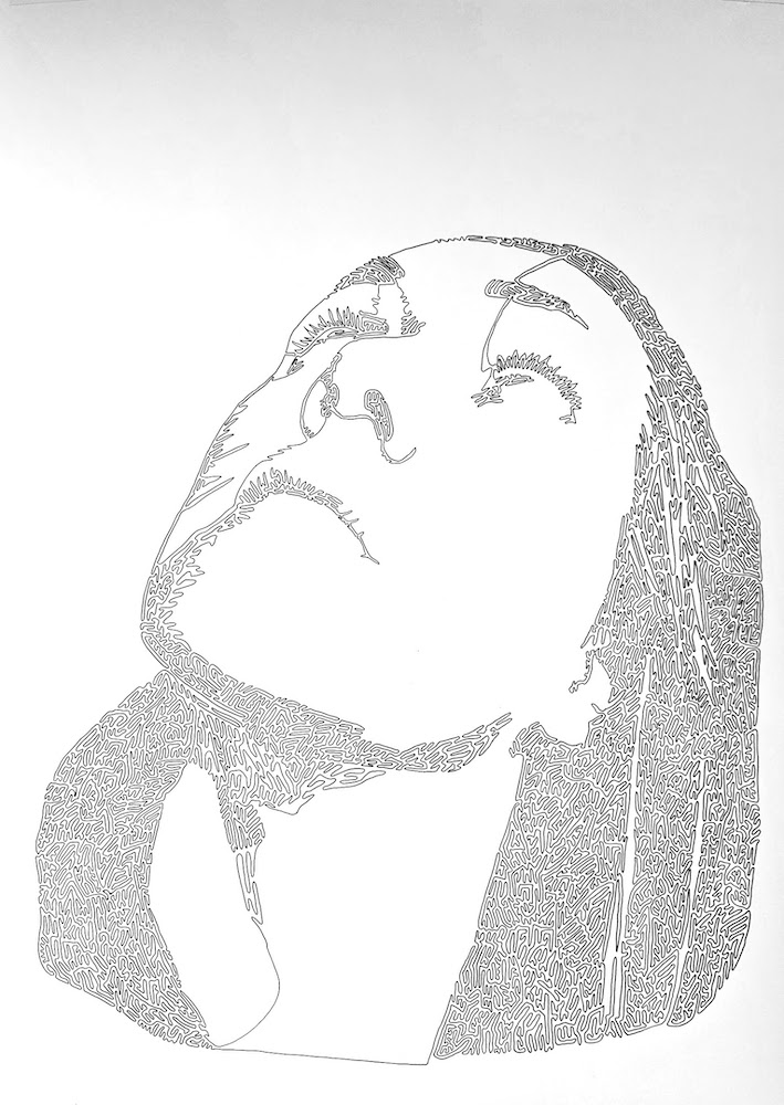Line drawing of me looking up